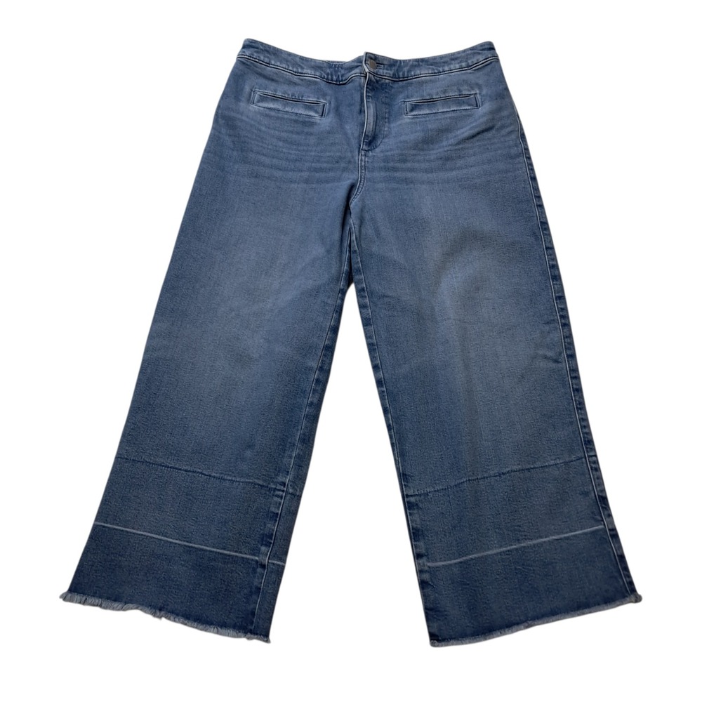 Talbots Wide Leg Crop Jeans‎ Womens 12 Blue Mattituck Wash Raw Hem High Rise